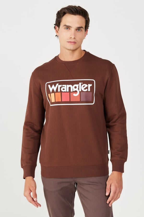 Wrangler Bisiklet Yaka Sweatshirt Kahverengi Erkek Sweatshirt