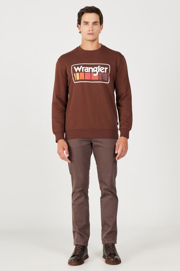 Wrangler Bisiklet Yaka Sweatshirt Kahverengi Erkek Sweatshirt