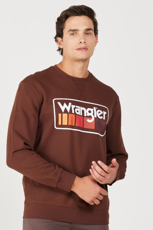 Wrangler Bisiklet Yaka Sweatshirt Kahverengi Erkek Sweatshirt