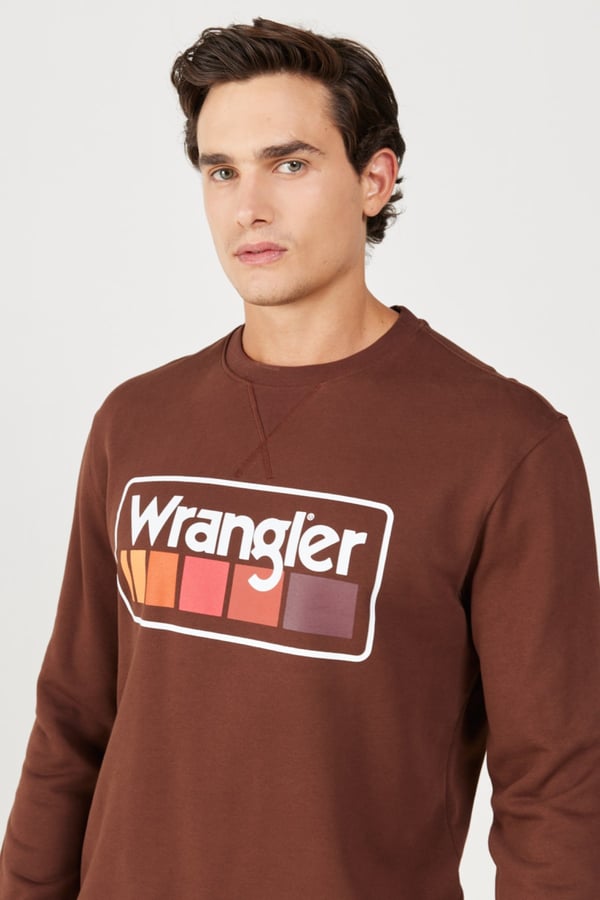 Wrangler Bisiklet Yaka Sweatshirt Kahverengi Erkek Sweatshirt