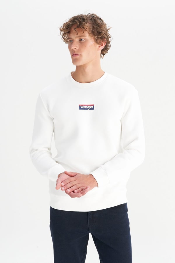 Wrangler Erkek Mid Logo Sweatshirt Beyaz Erkek Sweatshirt