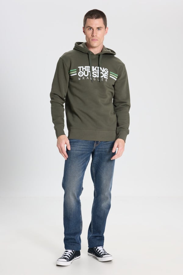 Wrangler Grafik Logolu Kapüşonlu Sweatshirt Haki Erkek Sweatshirt