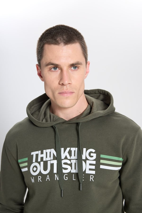 Wrangler Grafik Logolu Kapüşonlu Sweatshirt Haki Erkek Sweatshirt