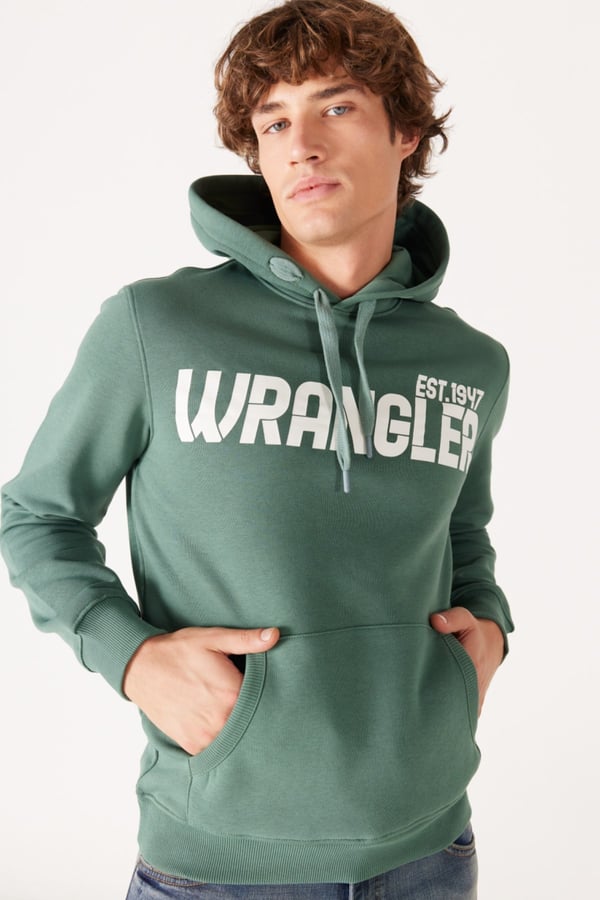 Wrangler Kapüşonlu Sweatshirt Yeşil Erkek Sweatshirt