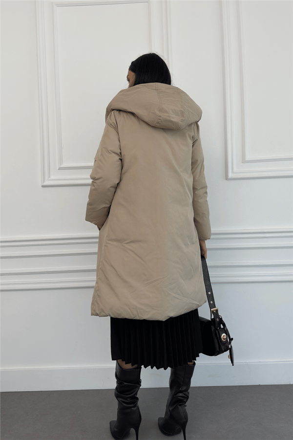 Çift Taraflı Uzun Şişme Mont Ac-k50251lns - Vizon