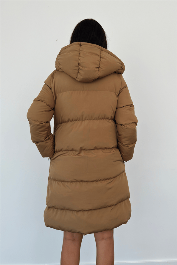 Çift Taraflı Uzun Şişme Mont  AC-K50251LNS - KahveBej