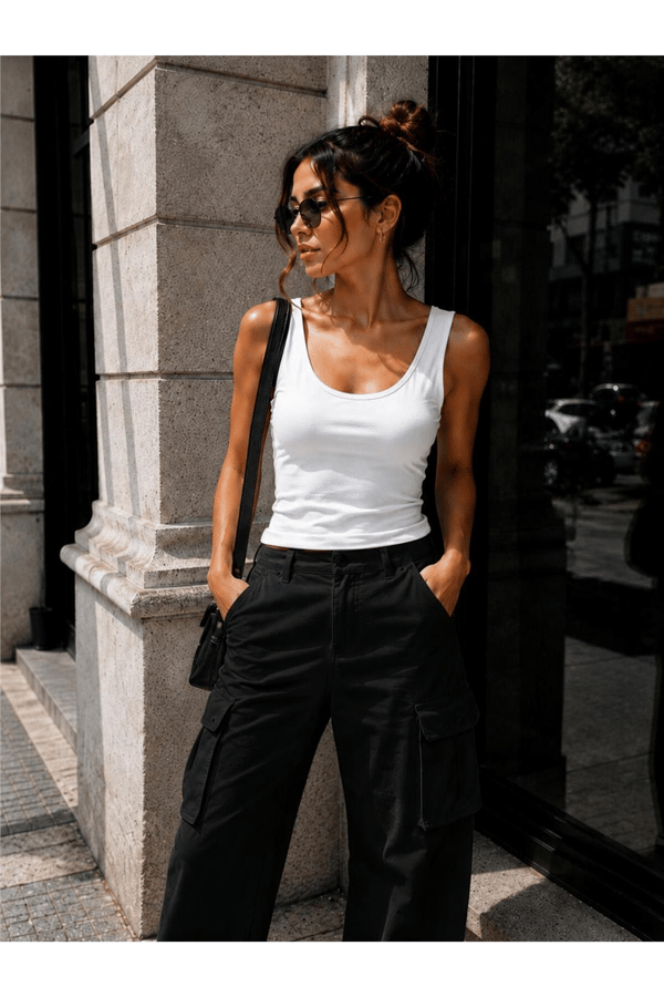 Kadın Basic Askılı Slim Fit U Yaka Atlet - Beyaz