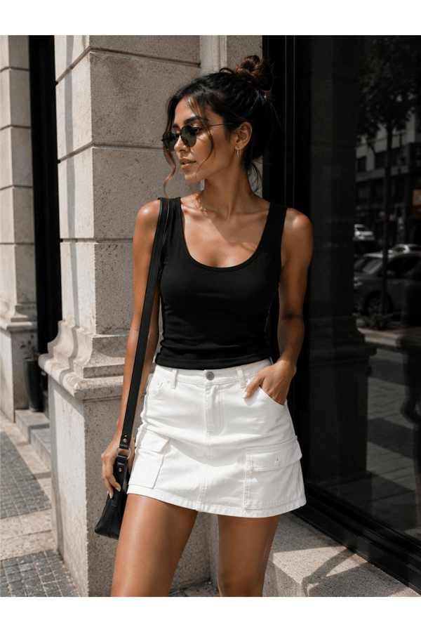 Kadın Basic Askılı Slim Fit U Yaka Atlet - Siyah