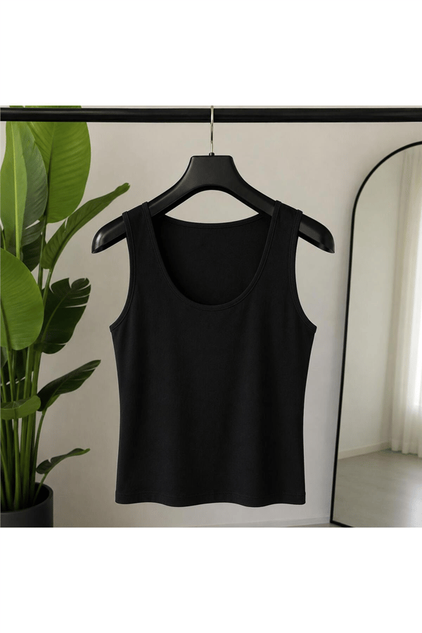Kadın Basic Askılı Slim Fit U Yaka Atlet - Siyah