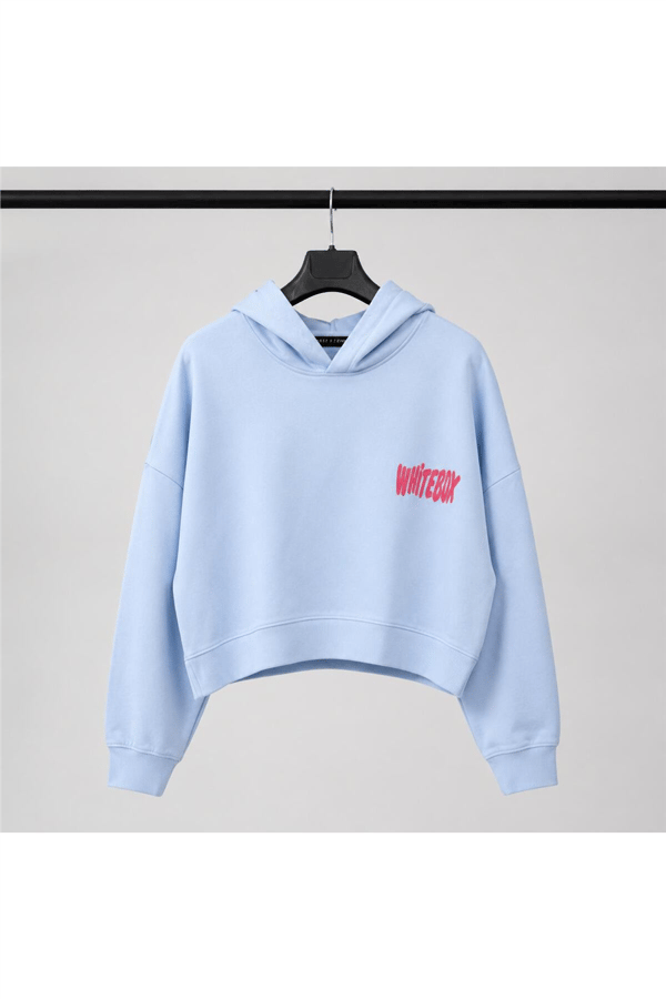 Kadın Baskı Detaylı Şort Kapüşonlu T-shirt Alt Üst Takım - Mavi