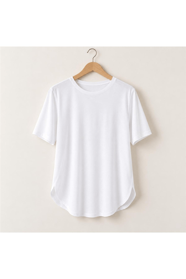 Kadın Beyaz Bisiklet Yaka Basic T-shirt MTA025