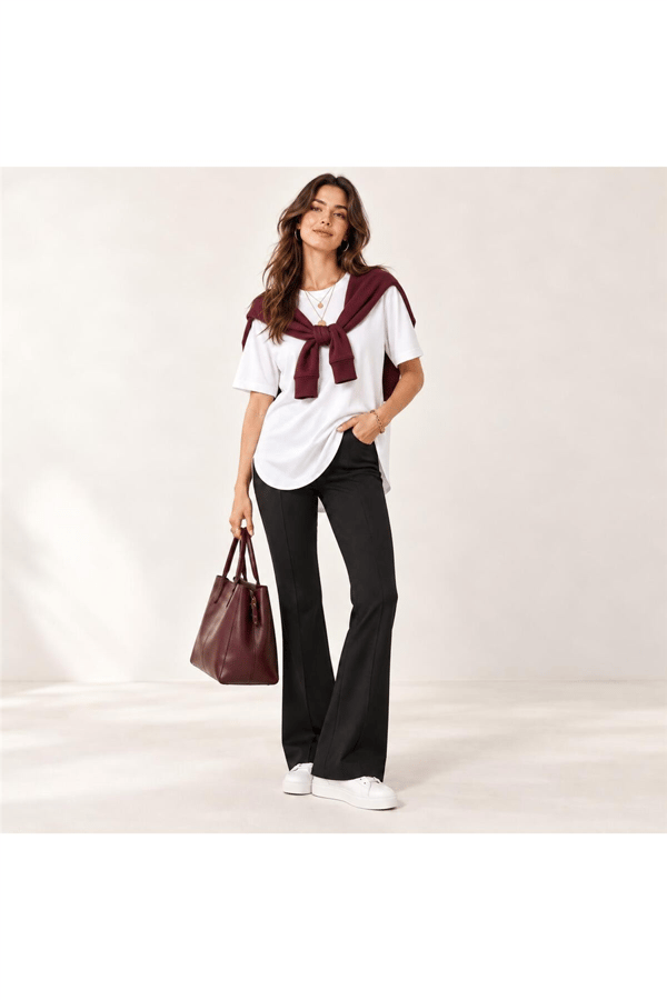 Kadın Beyaz Bisiklet Yaka Basic T-shirt MTA025