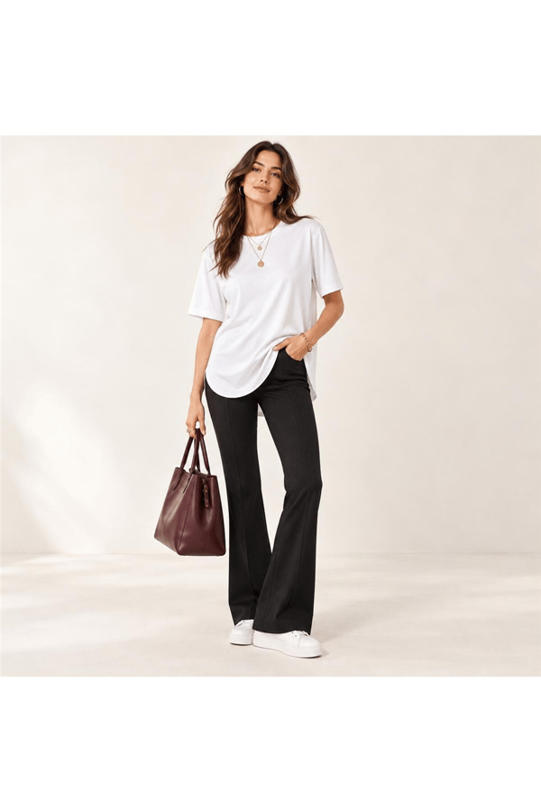 Kadın Beyaz Bisiklet Yaka Basic T-shirt MTA025