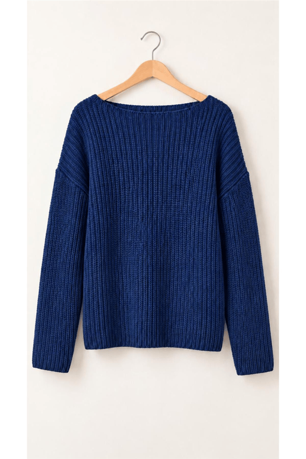 Kadın Kayık Yaka Oversize Dökümlü Basic Kazak MTA036 - Lacivert