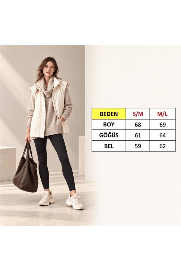 Kadın Oversize Fermuarlı Çıtçıtlı Kapüşonlu Suni Deri Yelek MTA2073 - Krem