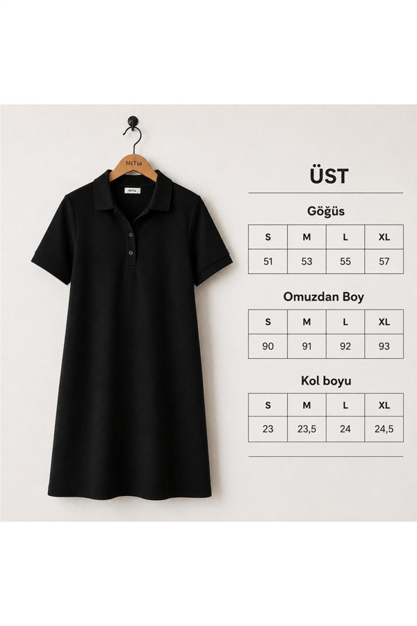 Kadın Polo Yaka Kısa Kollu Basic Mini Elbise - Siyah