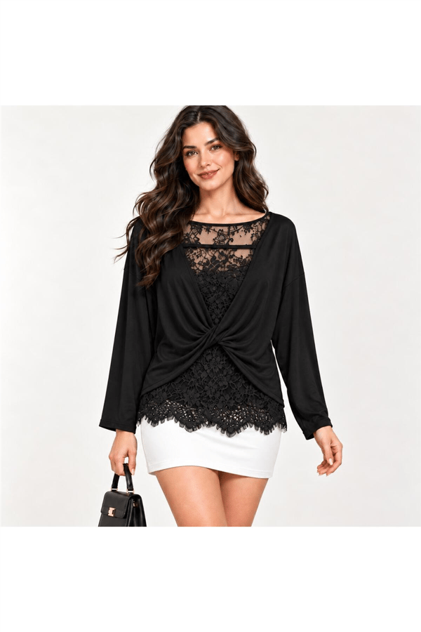 Kadın Sırt Dantel Detaylı Oversize Bluz MTA271036 - Siyah