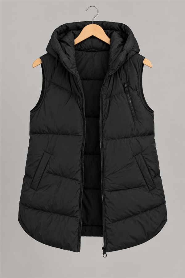 Kadın Siyah Oversize Basic Şişme Yelek MTA028