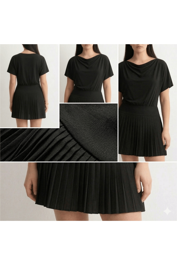 piliseli mini elbise - Siyah