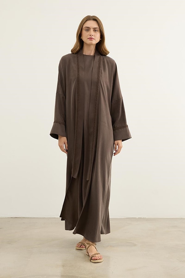 %100 Liyosel Abaya Takım Acı kahve