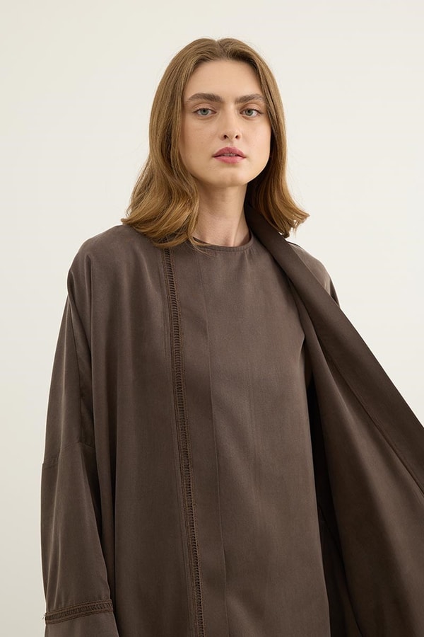 %100 Liyosel Abaya Takım Acı kahve