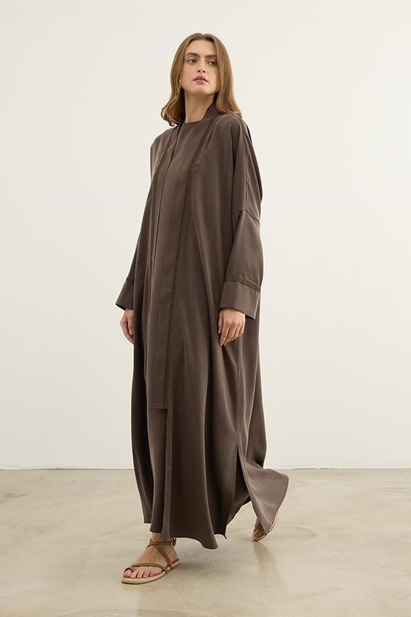 %100 Liyosel Abaya Takım Acı kahve