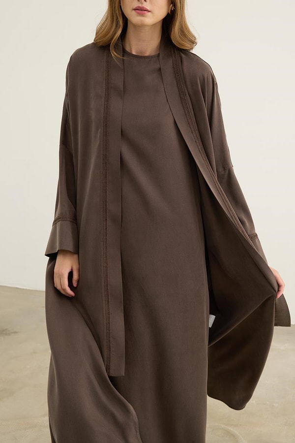 %100 Liyosel Abaya Takım Acı kahve