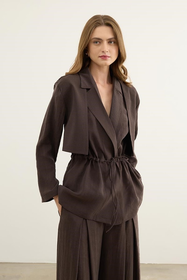 Bağcıklı Tensel Blazer Ceket Acı kahve