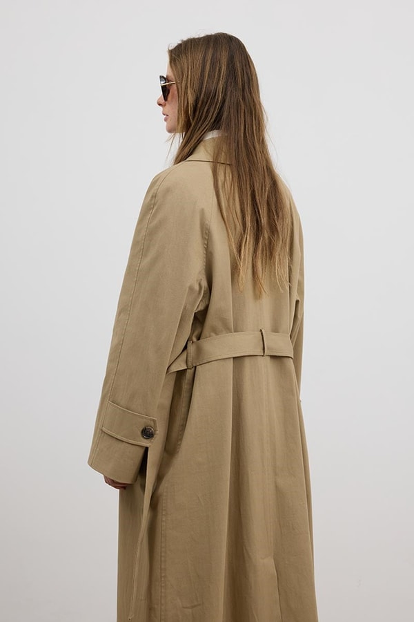 Bakalit Düğmeli Gabardin Trençkot Camel