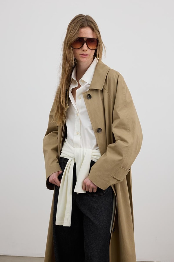 Bakalit Düğmeli Gabardin Trençkot Camel