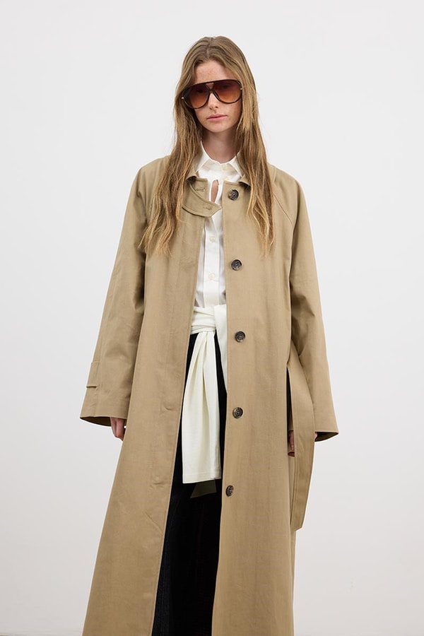 Bakalit Düğmeli Gabardin Trençkot Camel