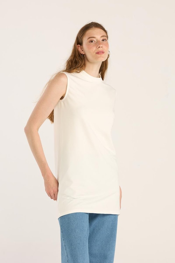 Basic Kolsuz Tshirt Ekru