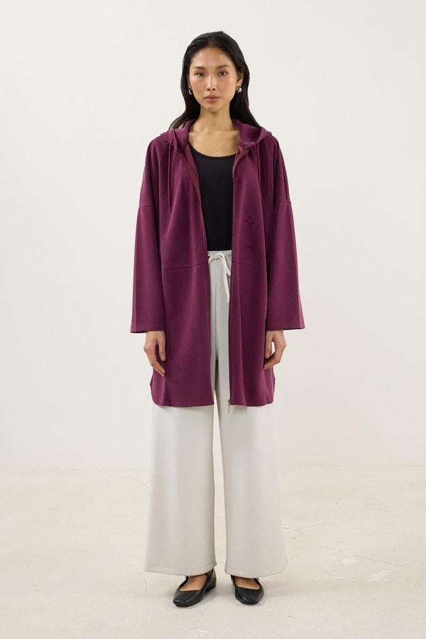 Bordo Fermuarlı Sweatshirt Eşofman Kombini