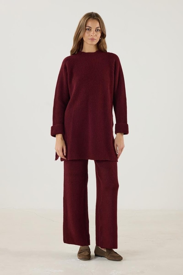 Bordo Kazak, Pantolon Örme Triko Takım