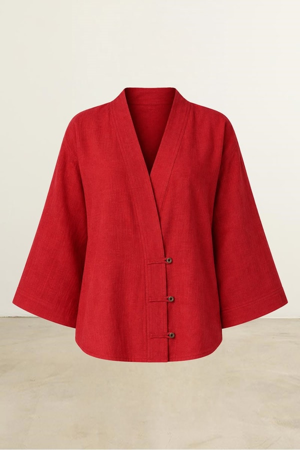 Britli %100 Keten Kimono Kırmızı