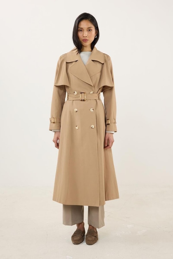 Camel Uzun Klasik Trençkot Kombini