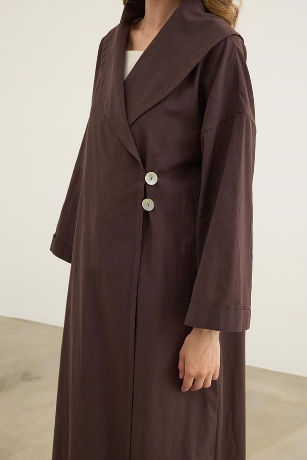 Çift Düğmeli %100 Pamuk Kaftan Acı kahve