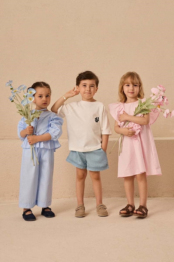 Çizgili Poplin Çocuk Takım Bebek Mavisi