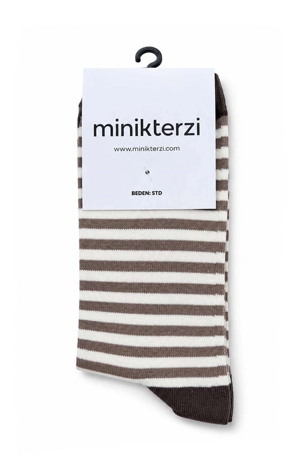 Çizgili Soket Çorap Kahve- Krem