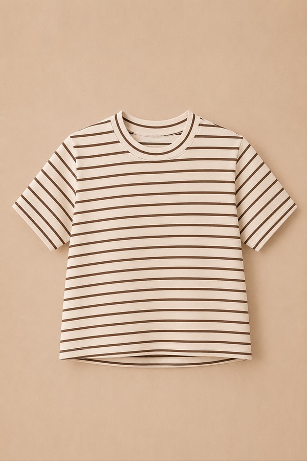 Çizgili Unisex Çocuk Tshirt Kahverengi