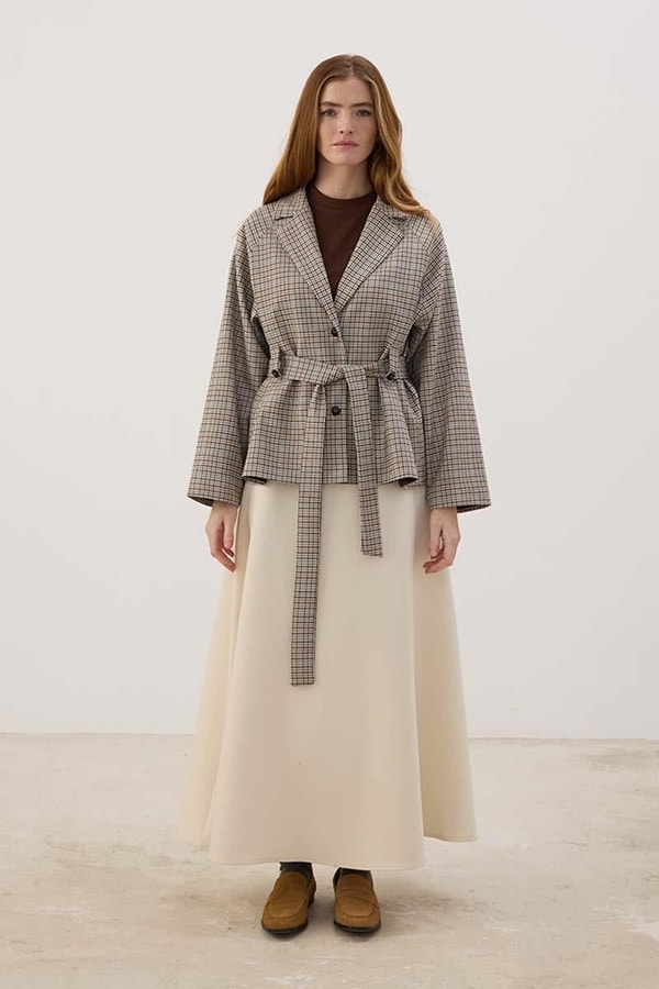 Desenli Blazer Ceket Ekose