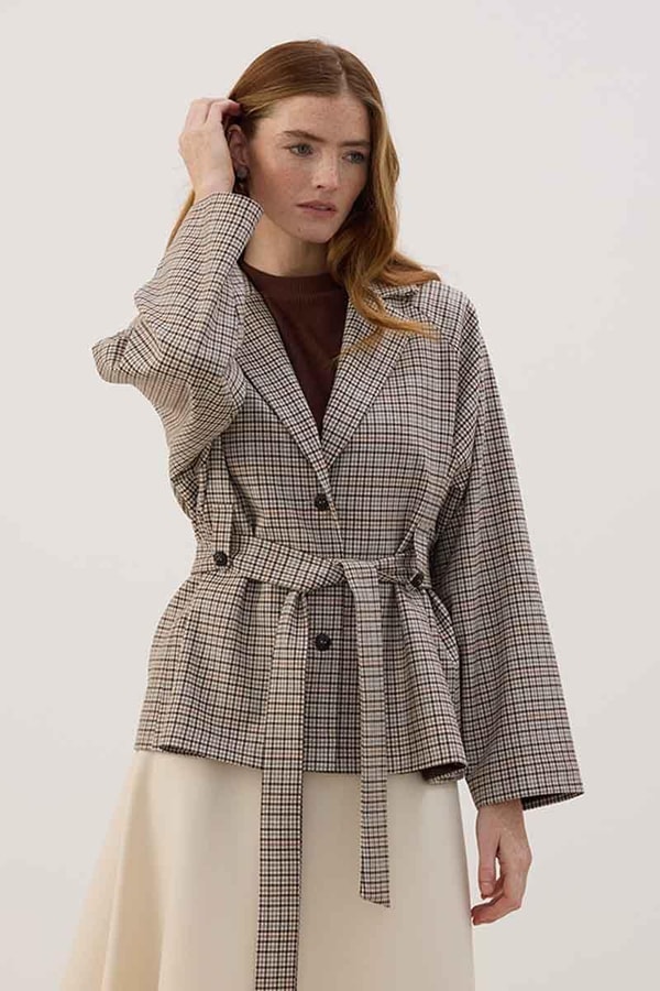 Desenli Blazer Ceket Ekose