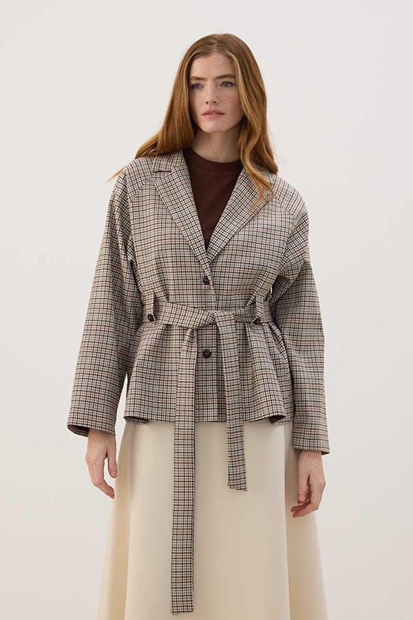 Desenli Blazer Ceket Ekose