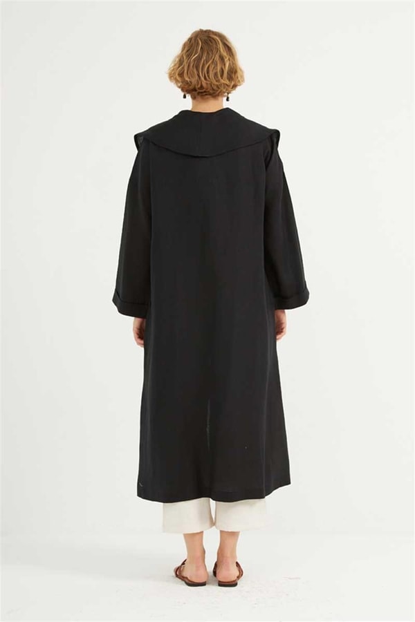 Dökümlü Ham Keten Kaftan Siyah