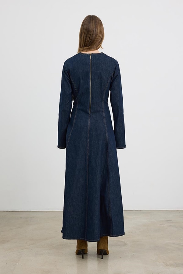 Fermuarlı Denim Elbise Lacivert