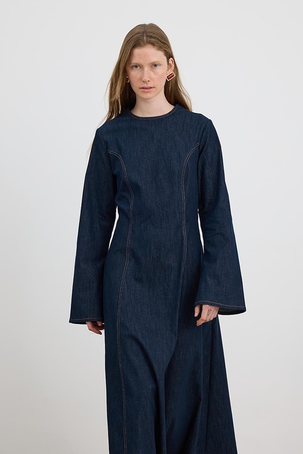 Fermuarlı Denim Elbise Lacivert