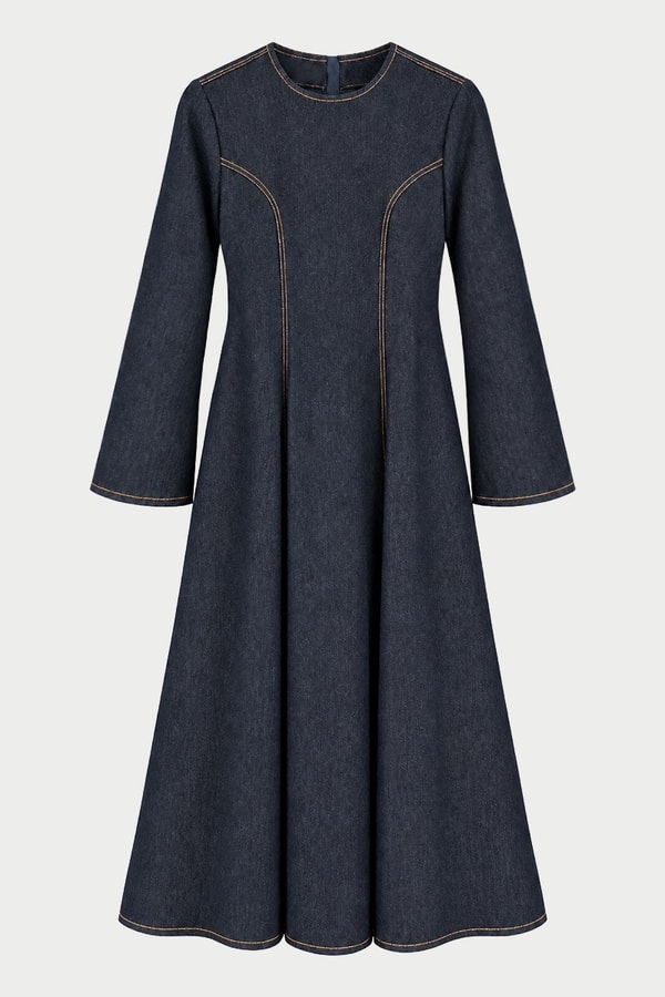 Fermuarlı Denim Elbise Lacivert