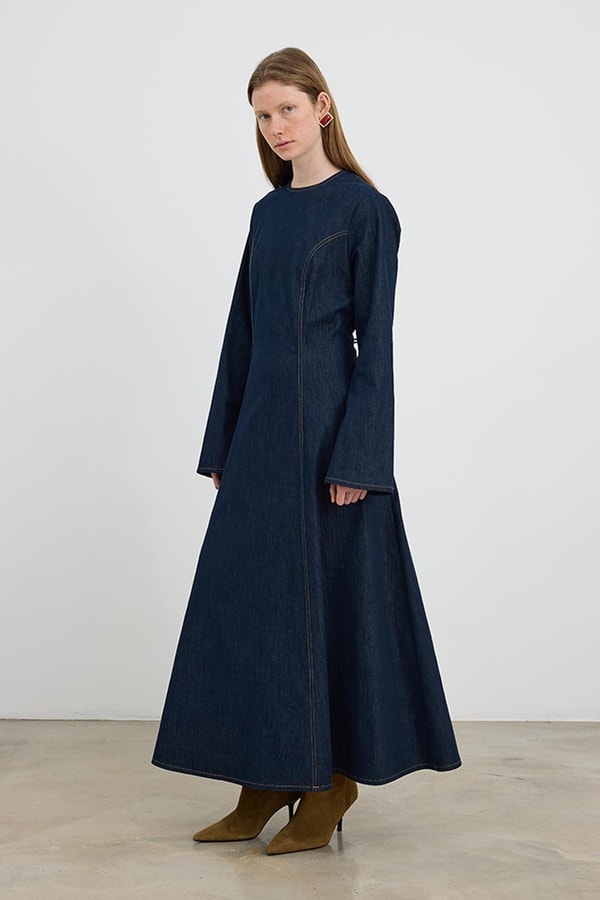 Fermuarlı Denim Elbise Lacivert
