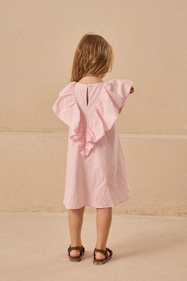 Fırfırlı Poplin Çocuk Elbise Pembe
