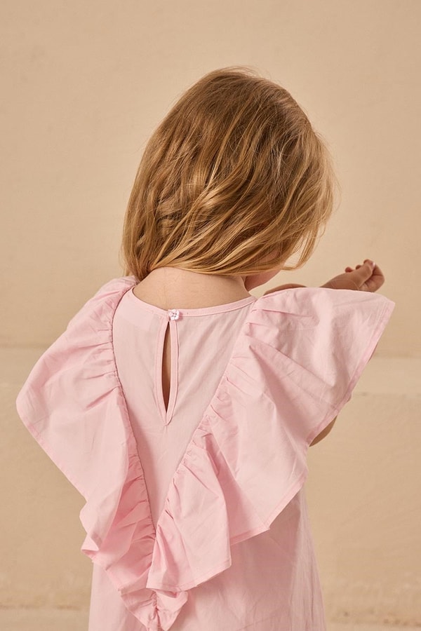 Fırfırlı Poplin Çocuk Elbise Pembe